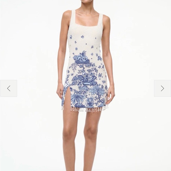 STAUD Blue and White Mini Dress